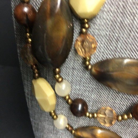 Chunky Triple Statement Necklace Copper Brown Beige Seed Beads Retro BoHo - Picture 3 of 7